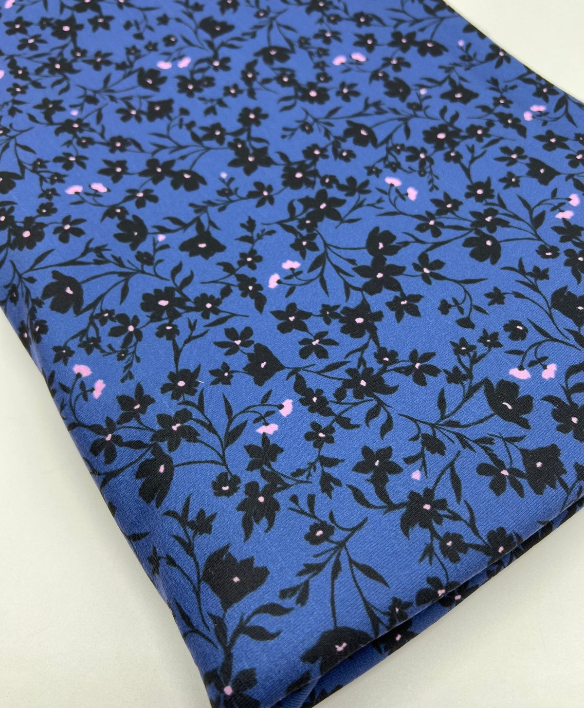 Navy Blue Ditsy Floral Print Viscose Elastane 4 Way Stretch Fabric