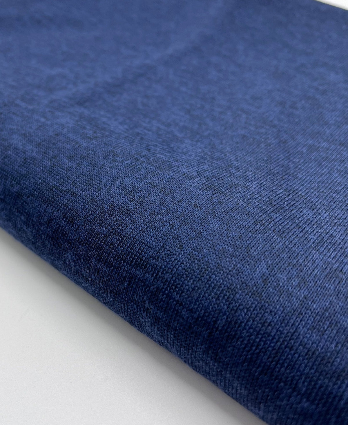 Navy Blue Melange Knit Stretch Fabric