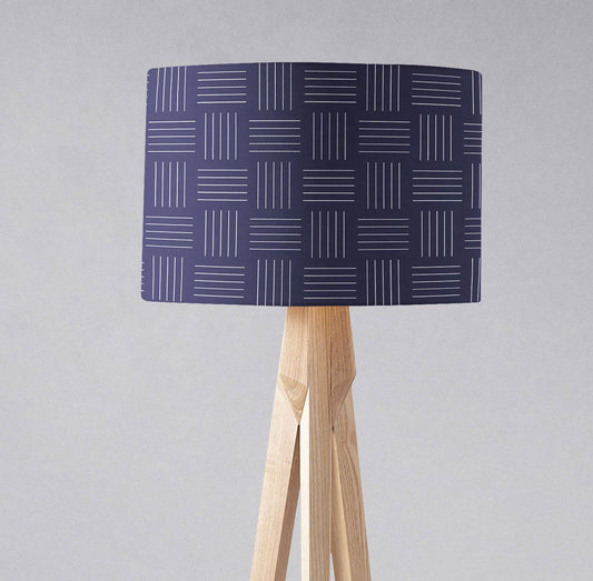 Navy Blue Drum Lampshade, White Geometric Line Design Shade for Table, Floor or Ceiling Pendant Light