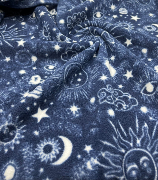 Navy Celestial Printed Anti-Pil Polar Fleece Fabric Blanket Loungewear