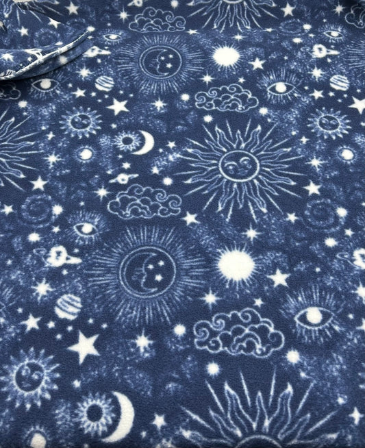 Navy Celestial Printed Anti-Pil Polar Fleece Fabric Blanket Loungewear