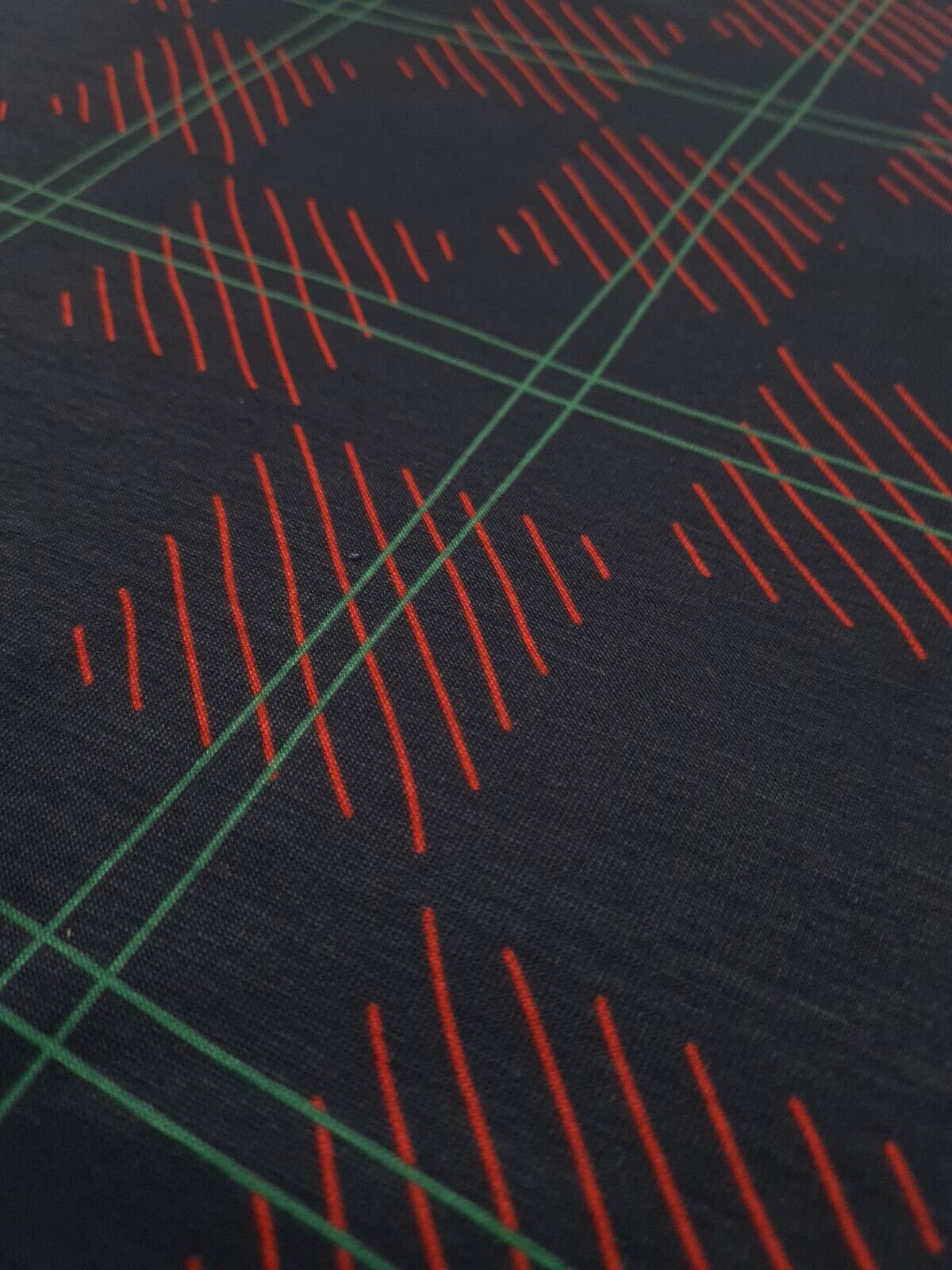 Navy Checkered Detail Print Spun Poly Stretch Fabric