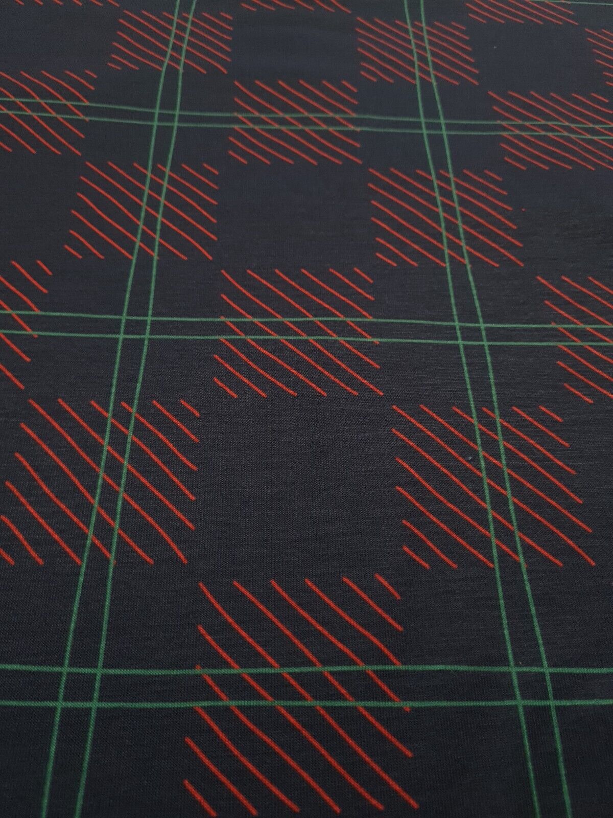 Navy Checkered Detail Print Spun Poly Stretch Fabric