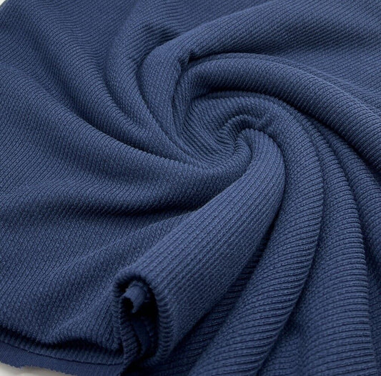 Navy Crinkle Rib Stretch Fabric