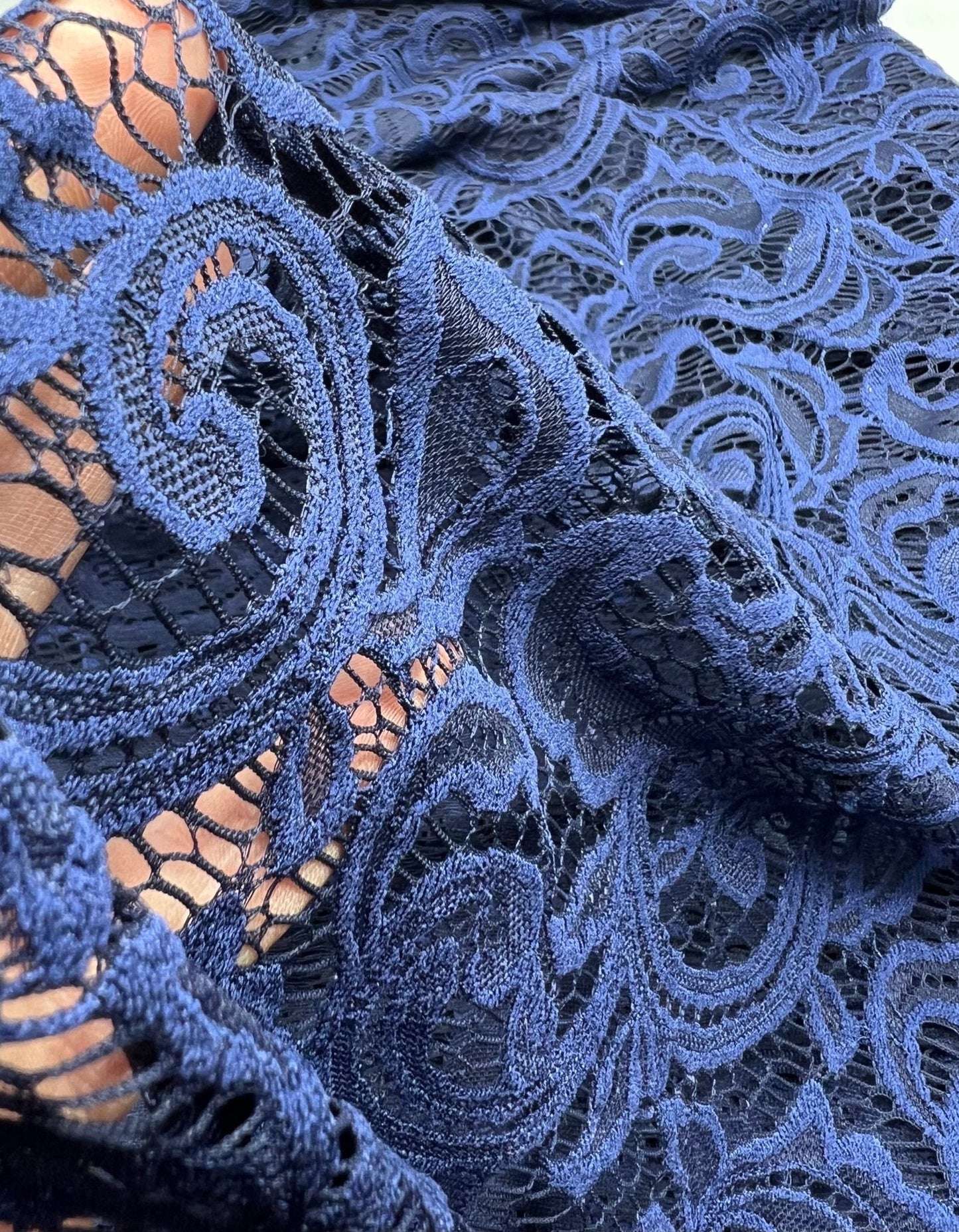 Navy Floral Lace Fabric Stretch