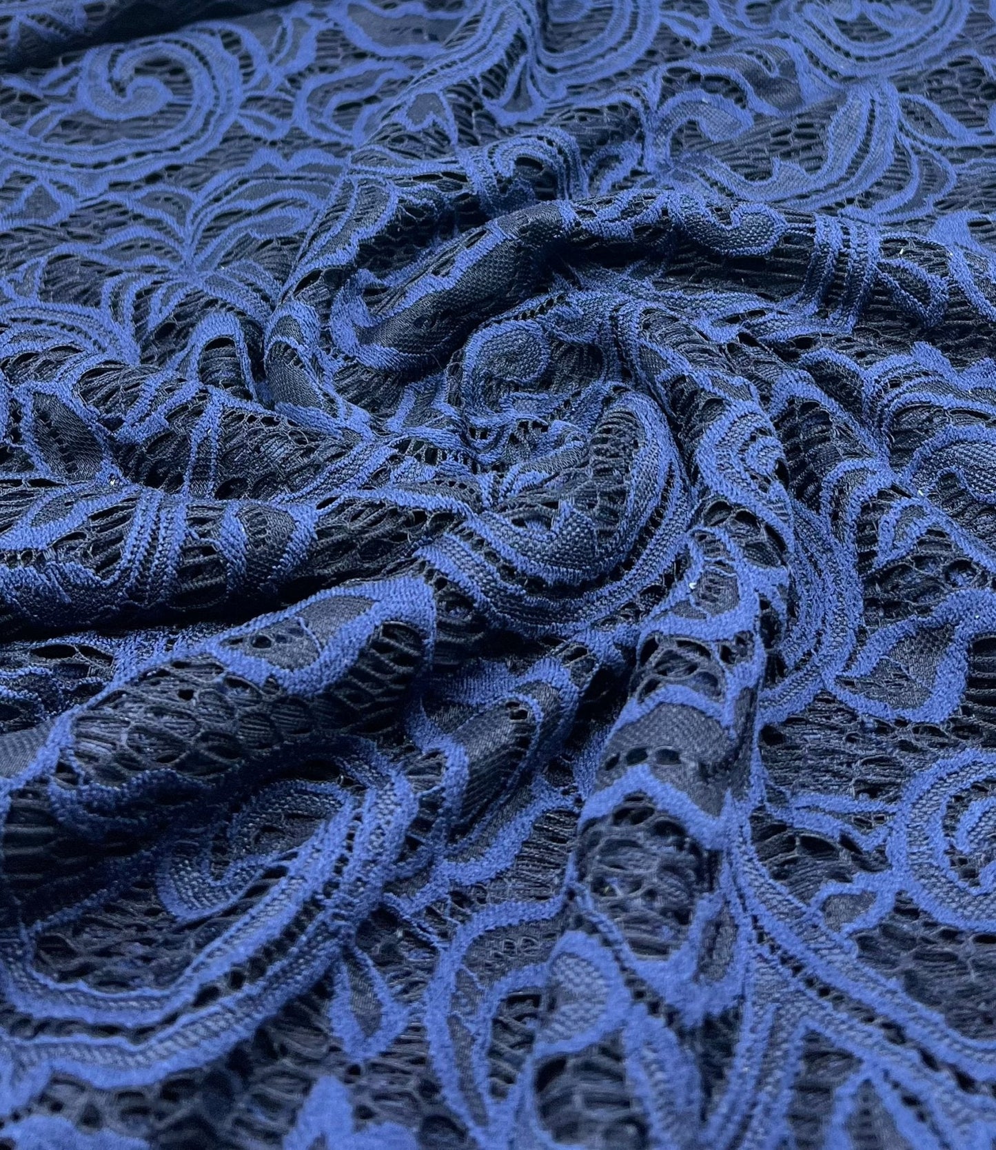 Navy Floral Lace Fabric Stretch