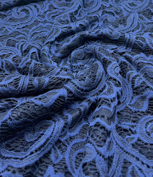 Navy Floral Lace Fabric Stretch