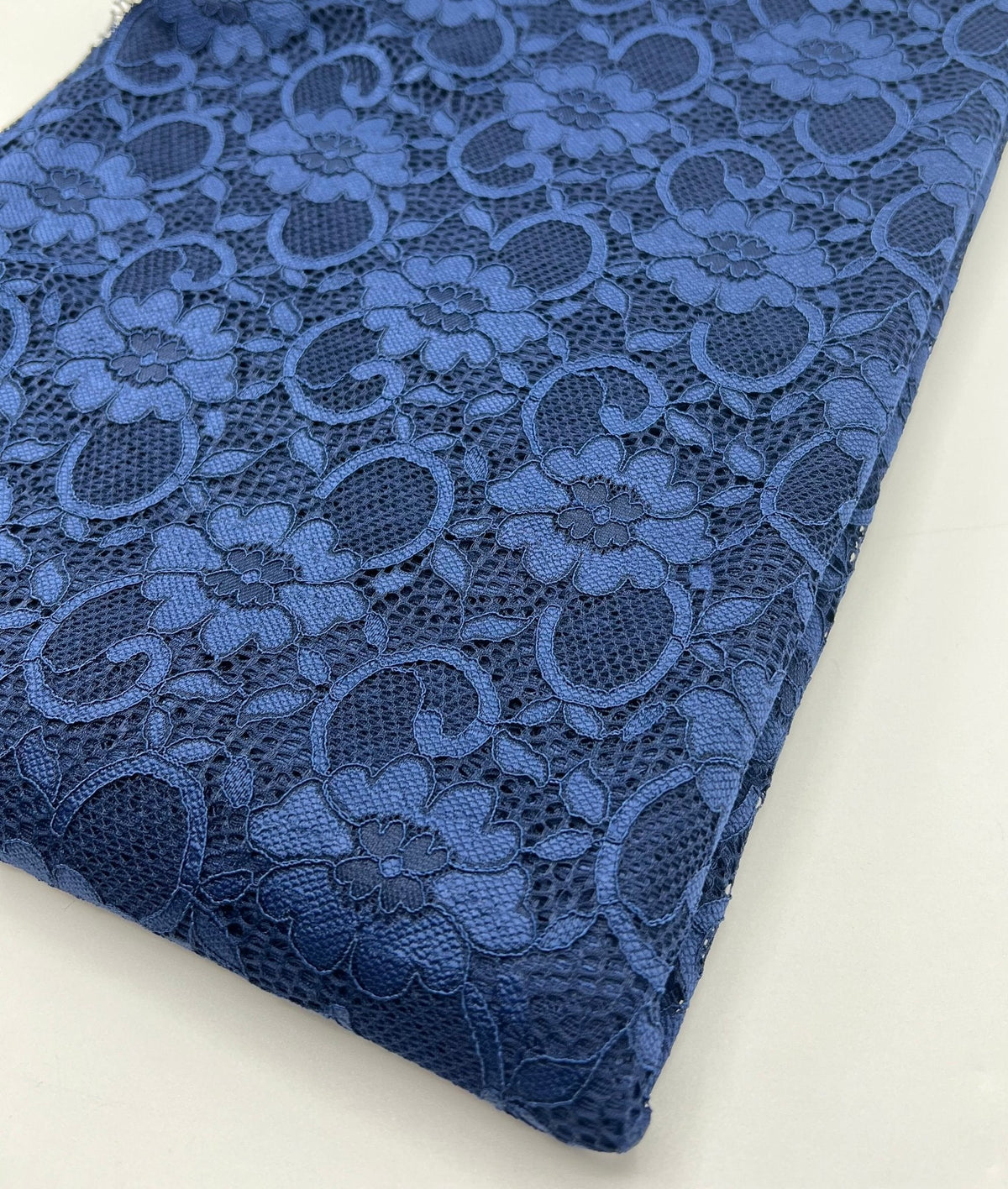 Navy Flower Scalloped Edge Floral Lace Fabric Stretch
