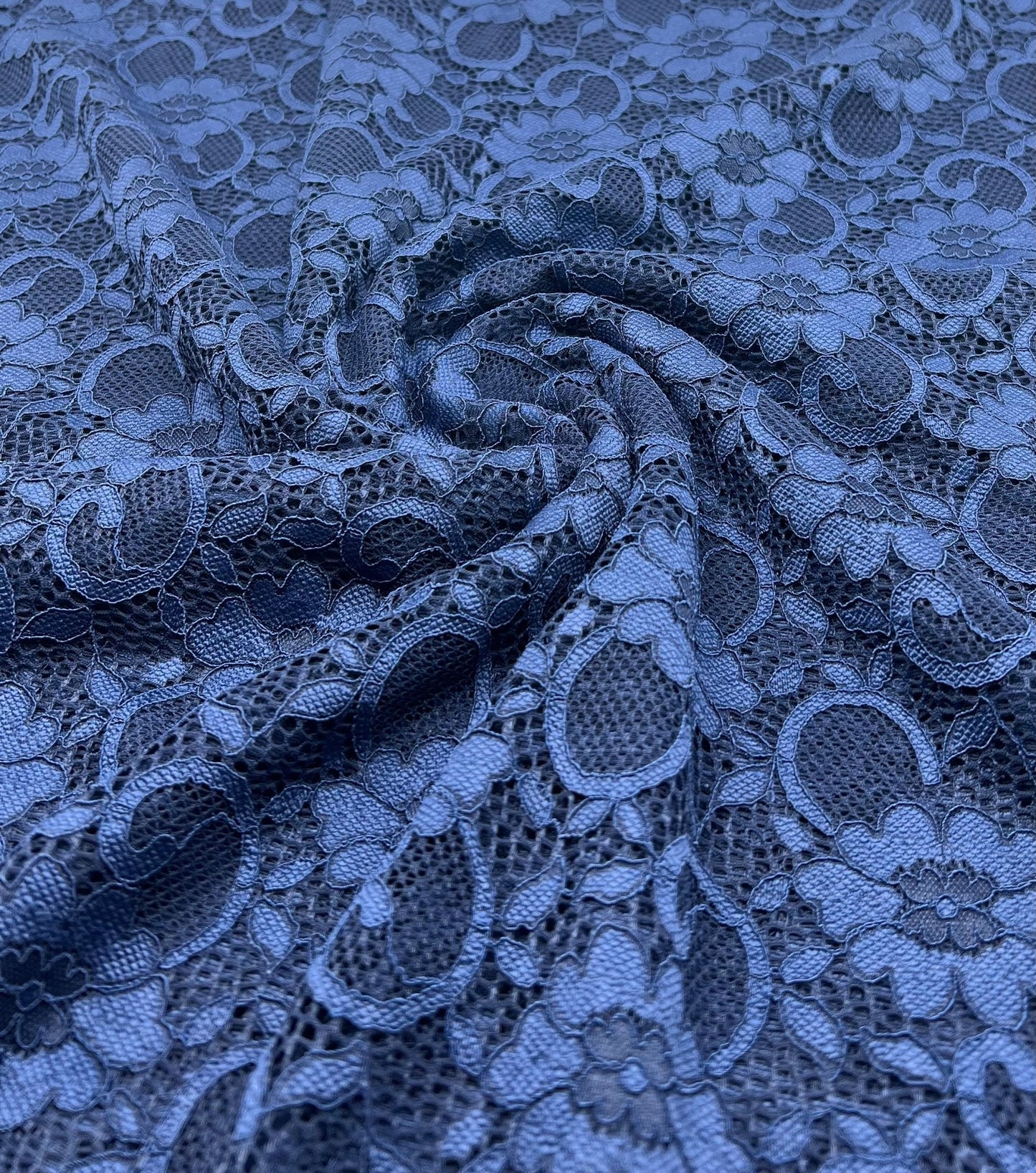 Navy Flower Scalloped Edge Floral Lace Fabric Stretch