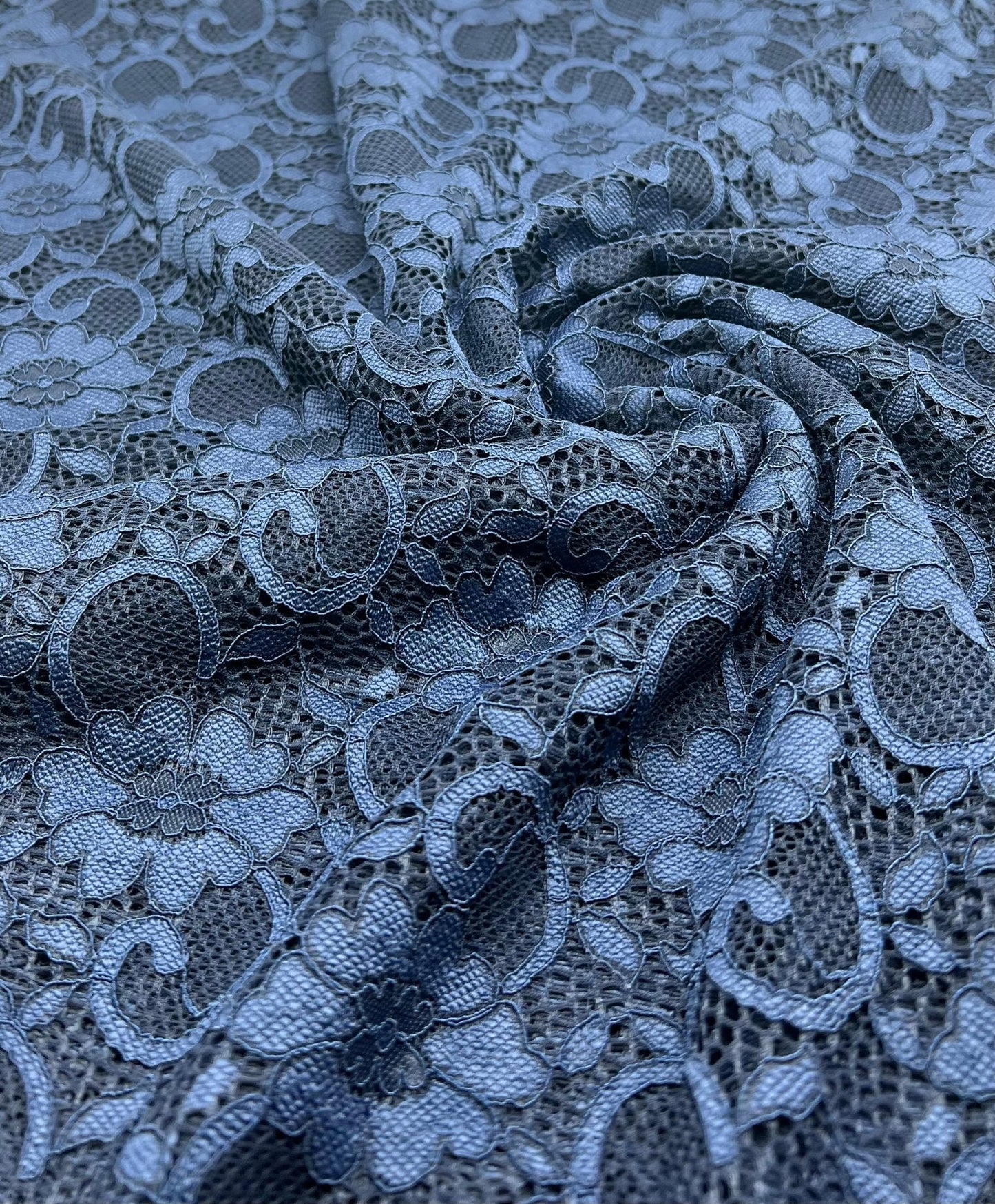 Navy Flower Scalloped Edge Floral Lace Fabric Stretch