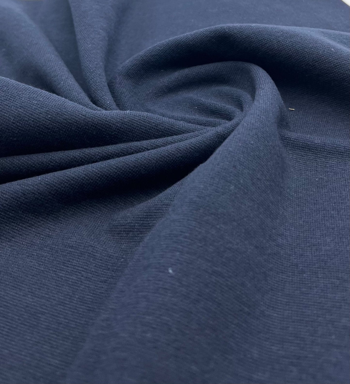 Navy Jersey Cuffing Ribbing Fabric 270 GSM Cotton Knit 70cm Wide