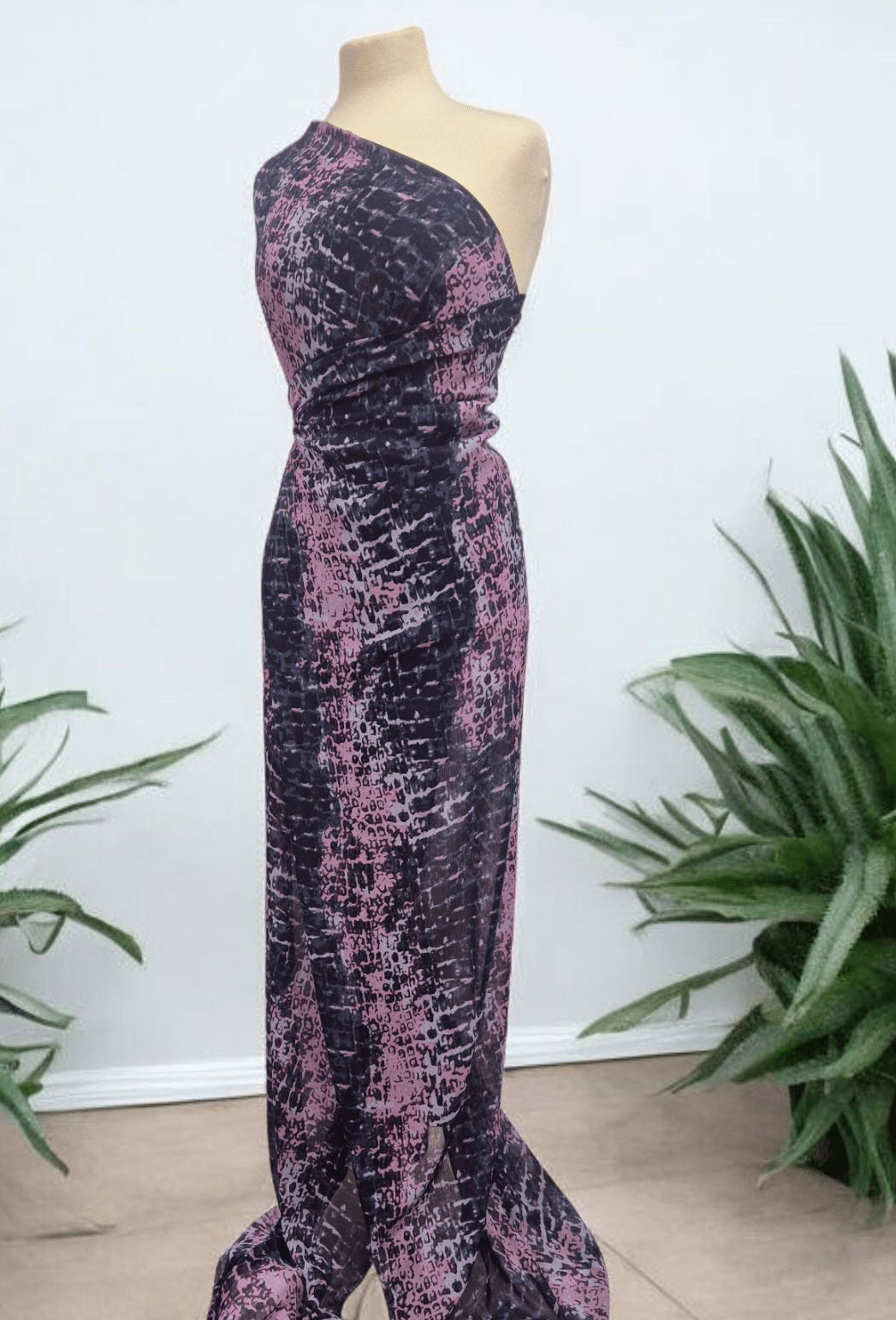 Navy Purple Pink Mix Printed Chiffon Dress Fabric