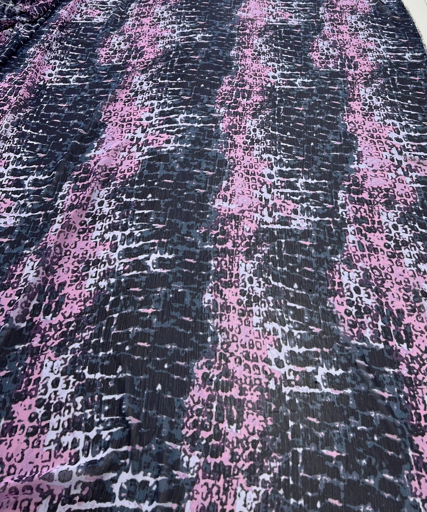 Navy Purple Pink Mix Printed Chiffon Dress Fabric