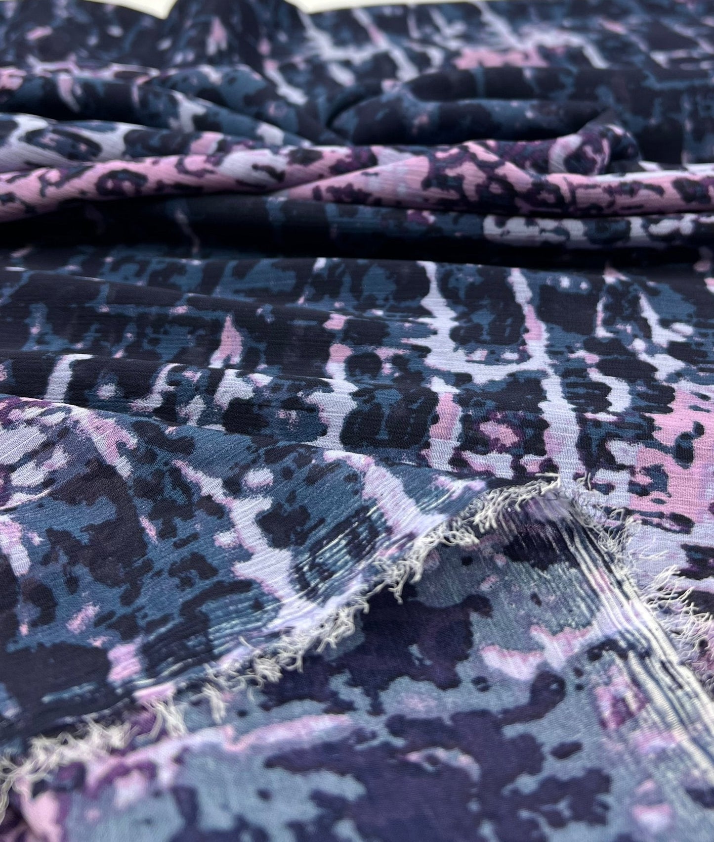Navy Purple Pink Mix Printed Chiffon Dress Fabric