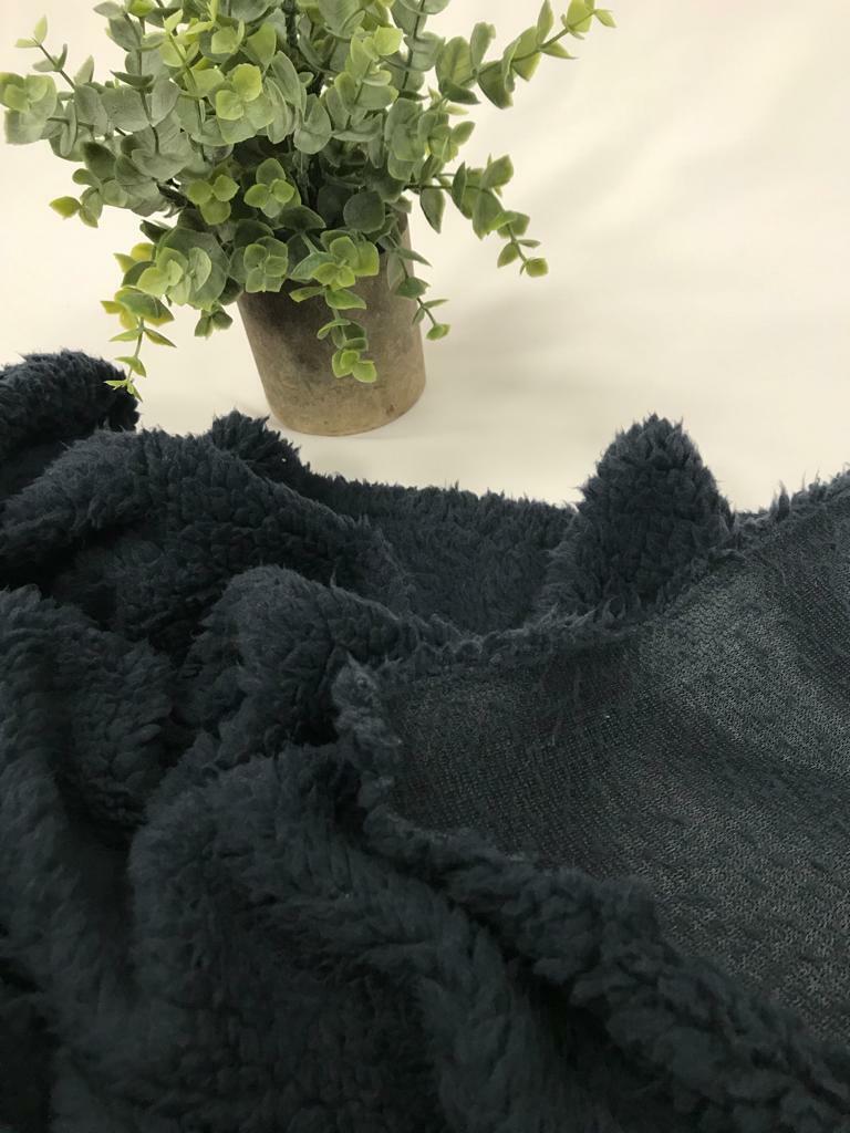 Navy Sherpa Fleece Fluffy Borg Faux Fur Fabric 60"