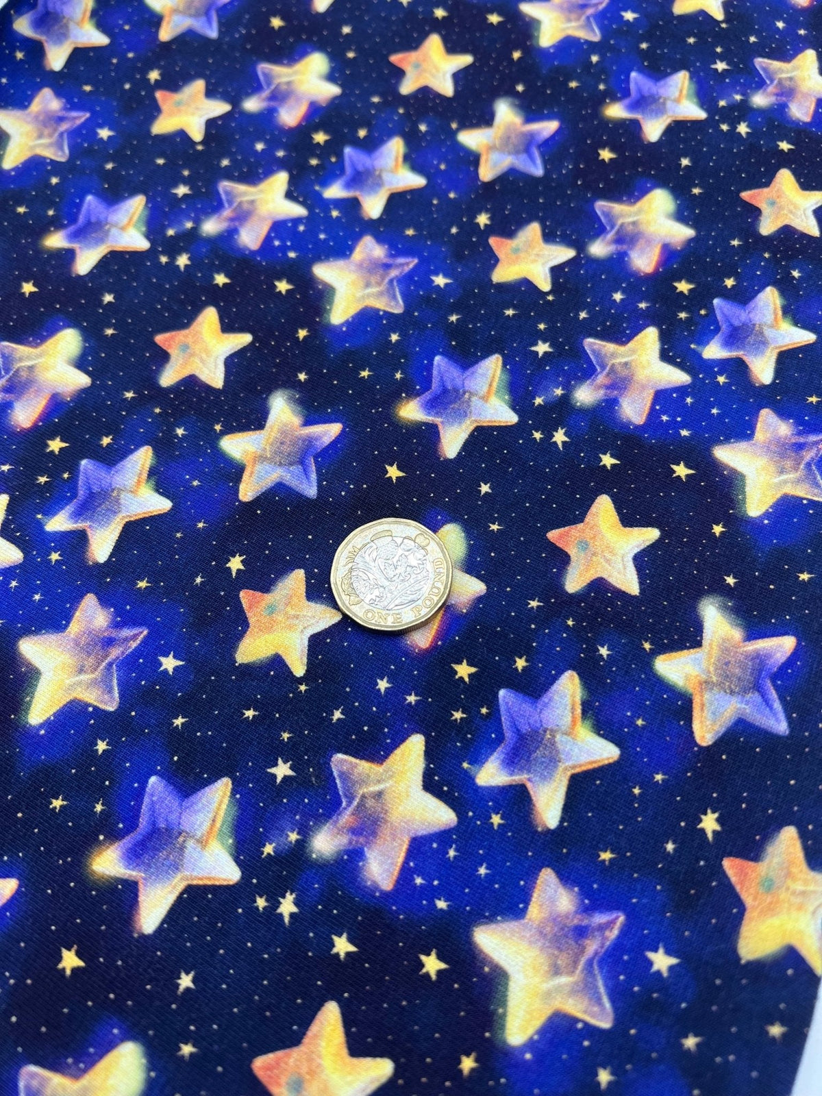 Navy Stars Print Cotton Stretch Jersey 200 GSM 95/5 Lycra 4 Way Stretch