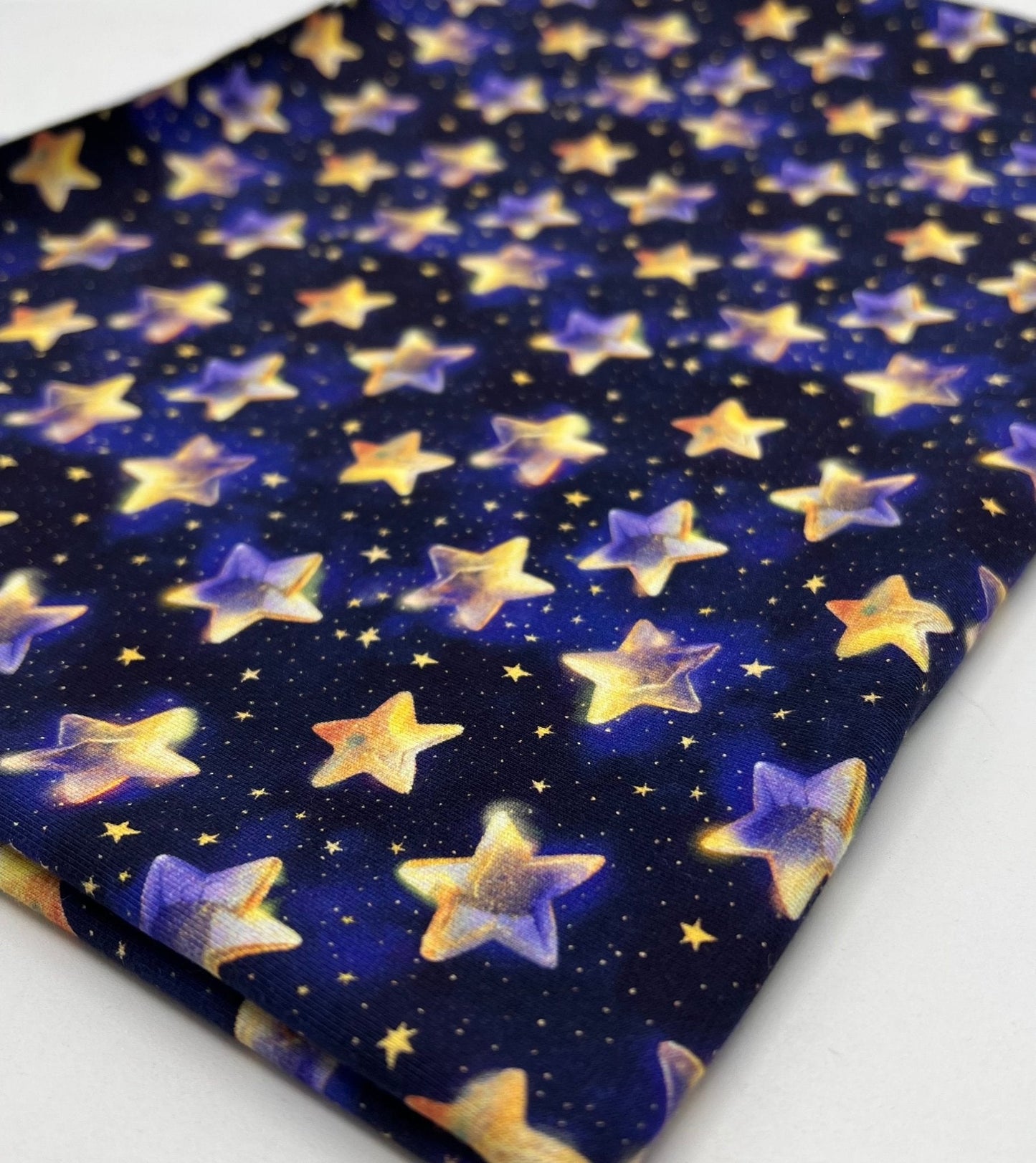 Navy Stars Print Cotton Stretch Jersey 200 GSM 95/5 Lycra 4 Way Stretch