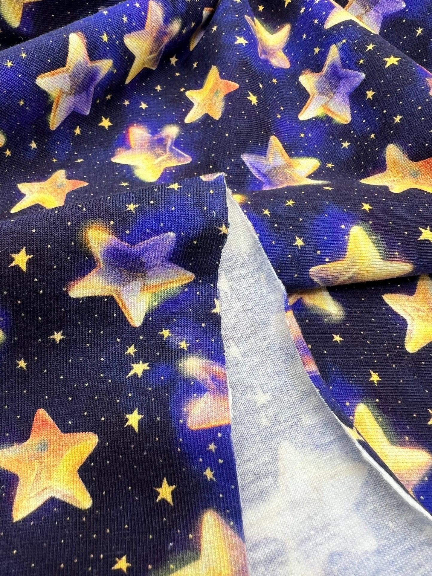 Navy Stars Print Cotton Stretch Jersey 200 GSM 95/5 Lycra 4 Way Stretch