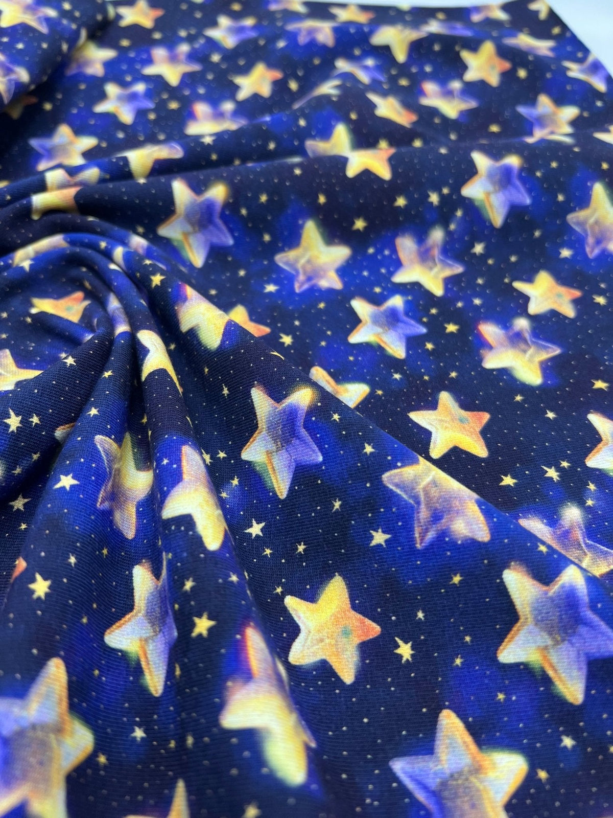 Navy Stars Print Cotton Stretch Jersey 200 GSM 95/5 Lycra 4 Way Stretch