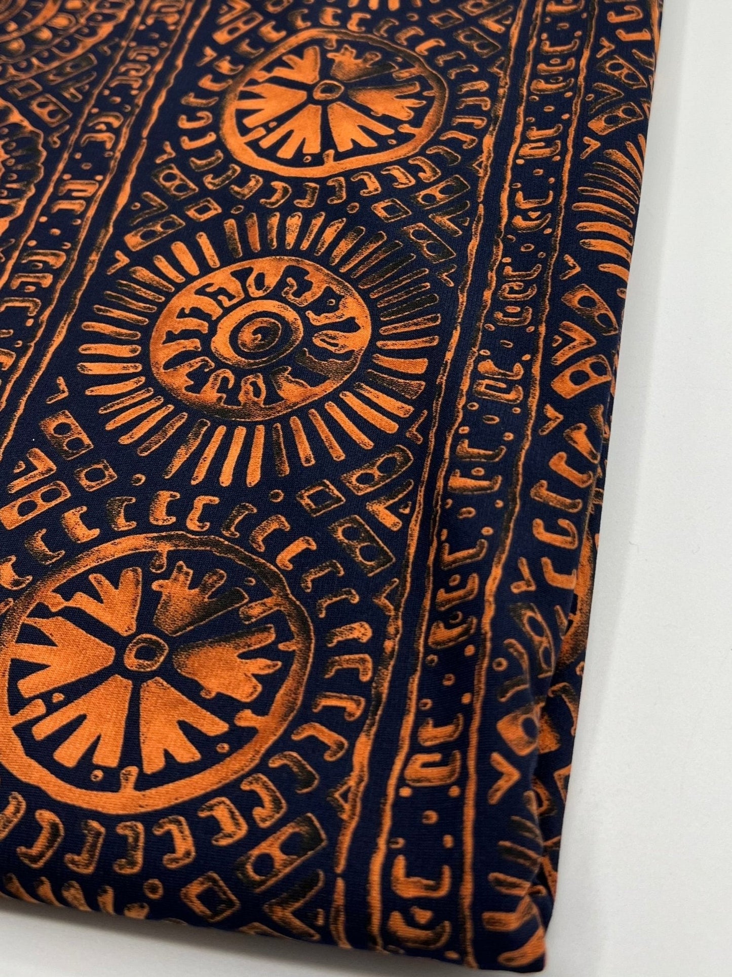 Navy Terracotta Print ITY Fabric 4 Way Stretch