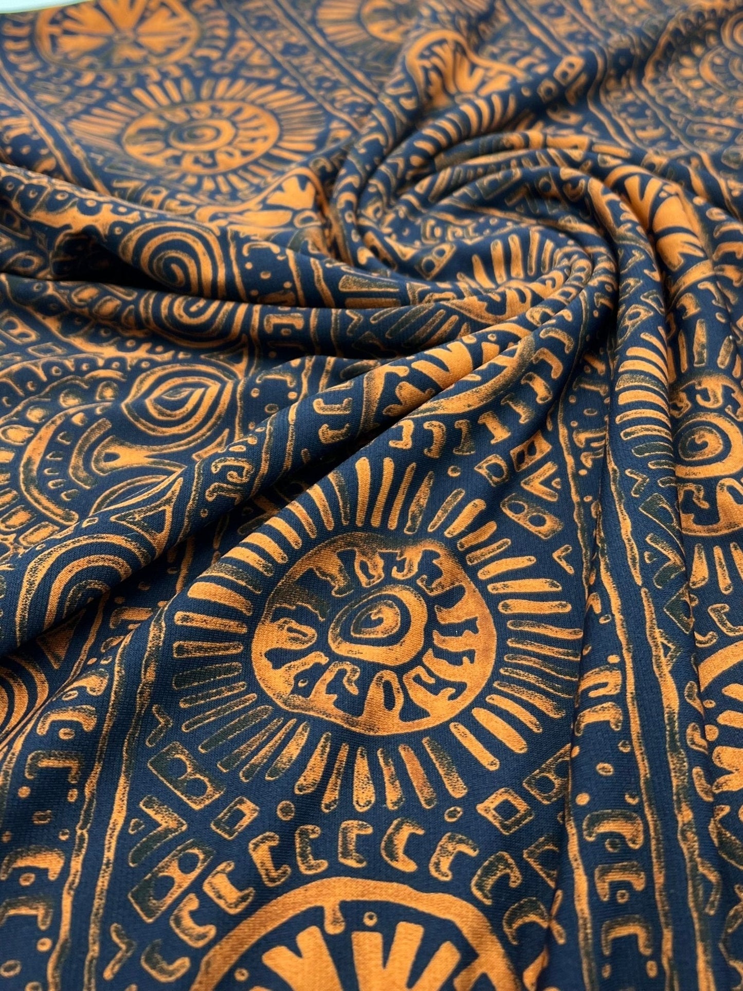 Navy Terracotta Print ITY Fabric 4 Way Stretch