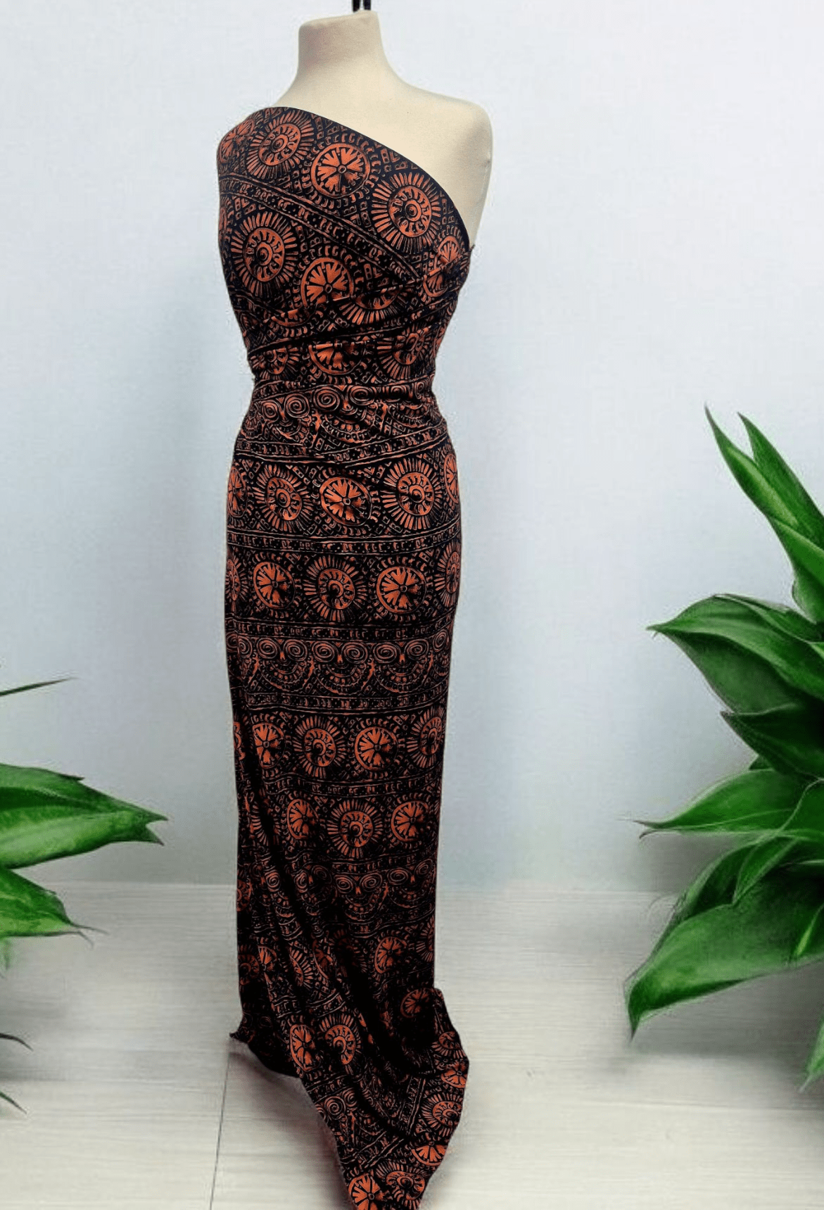 Navy Terracotta Print ITY Fabric 4 Way Stretch
