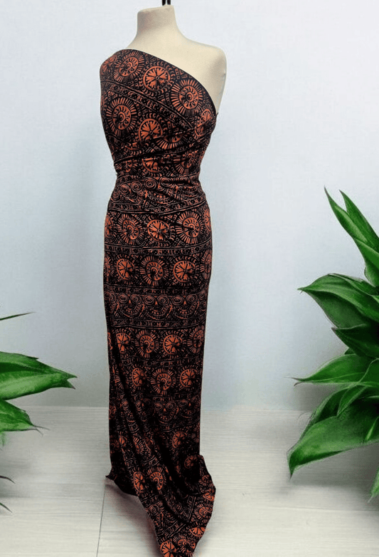 Navy Terracotta Print ITY Fabric 4 Way Stretch