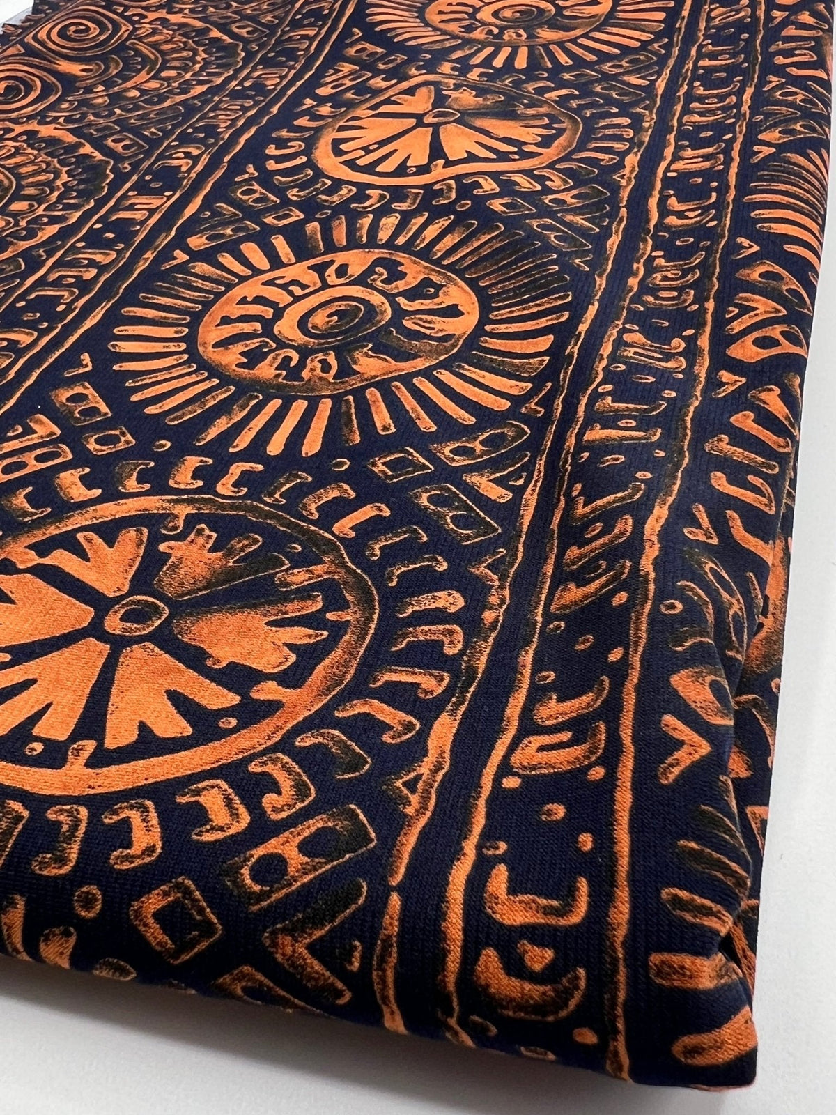 Navy Terracotta Print ITY Fabric 4 Way Stretch