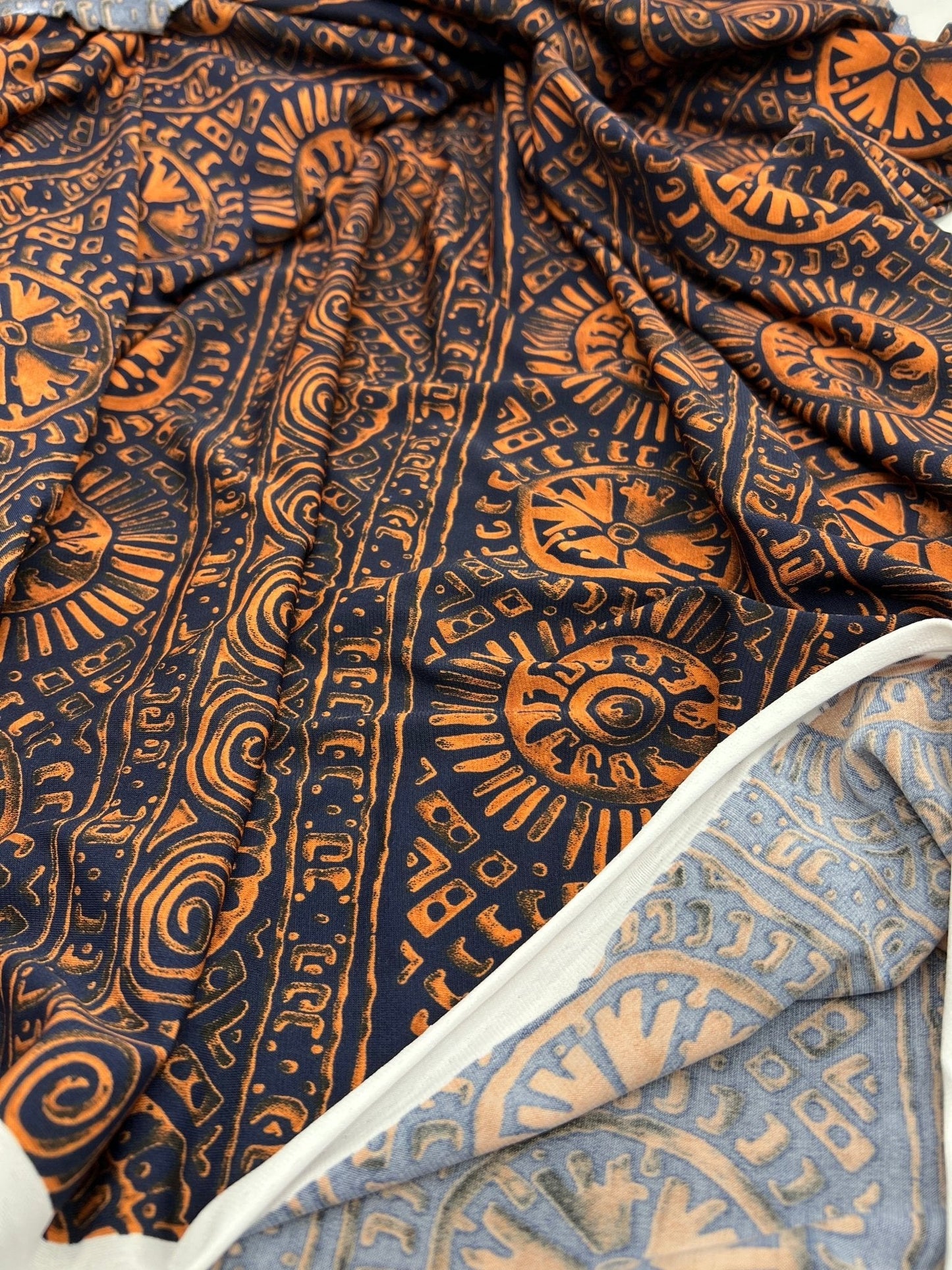 Navy Terracotta Print ITY Fabric 4 Way Stretch