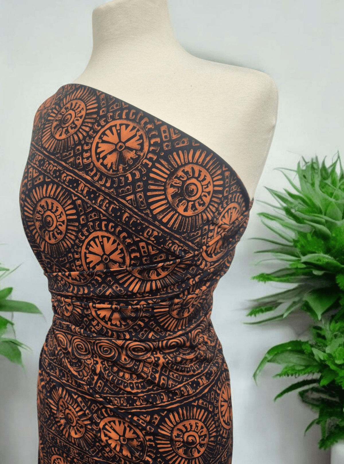 Navy Terracotta Print ITY Fabric 4 Way Stretch
