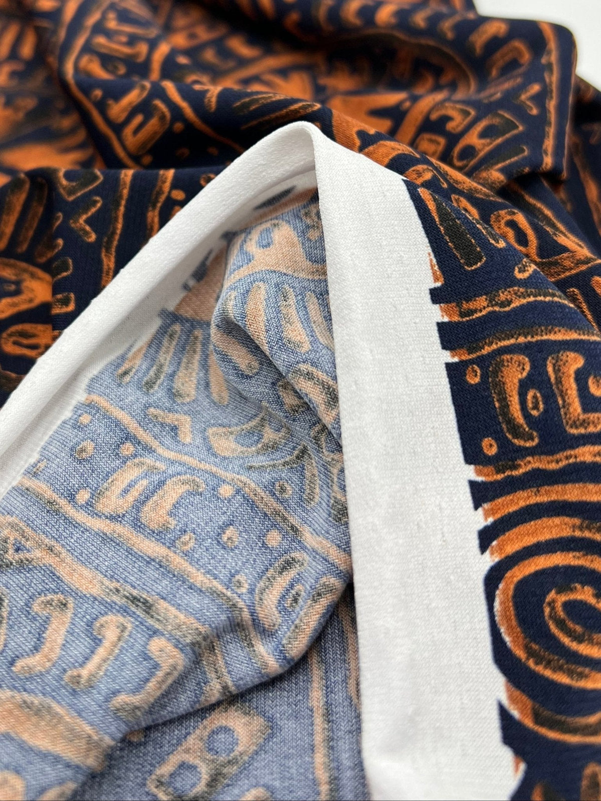 Navy Terracotta Print ITY Fabric 4 Way Stretch