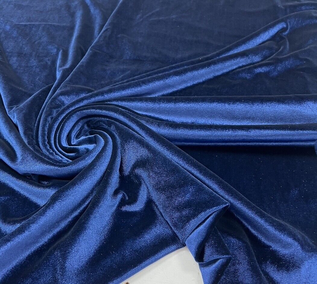 Navy Plain Velour Spandex Stretch Fabric