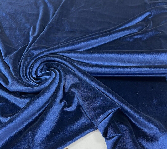 Navy Plain Velour Spandex Stretch Fabric
