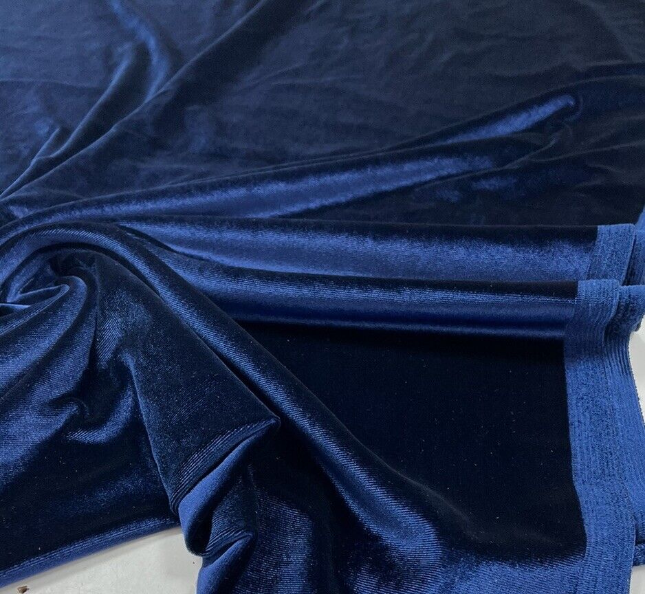 Navy Plain Velour Spandex Stretch Fabric