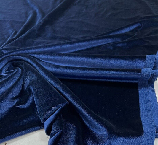 Navy Plain Velour Spandex Stretch Fabric