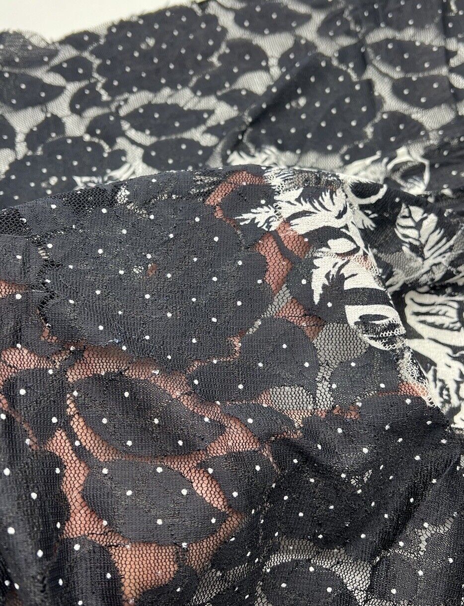 Navy White Flower Floral Lace Fabric Stretch