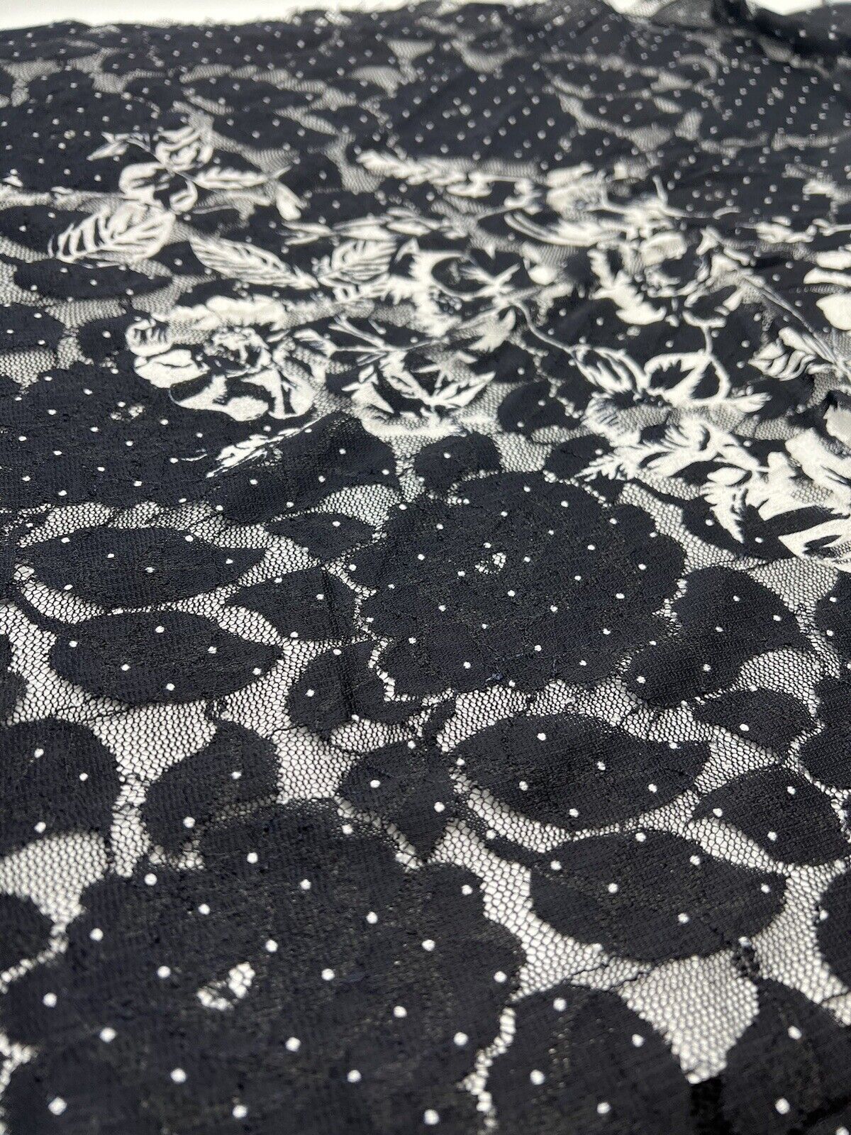Navy White Flower Floral Lace Fabric Stretch