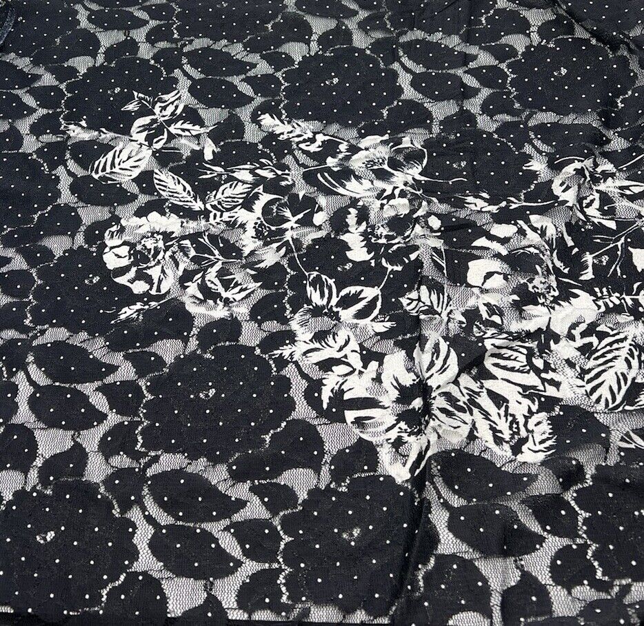 Navy White Flower Floral Lace Fabric Stretch