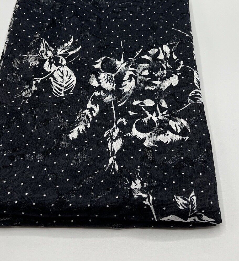 Navy White Flower Floral Lace Fabric Stretch