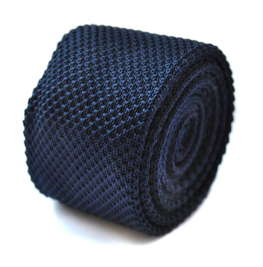 navy blue knitted tie with matching pocket square