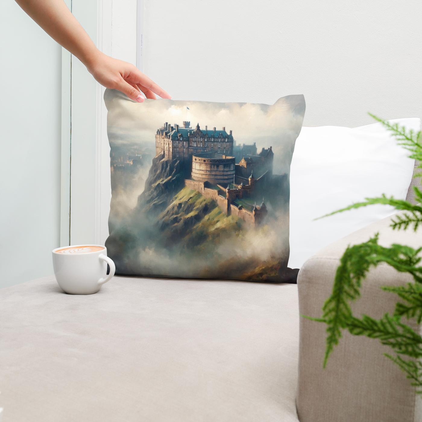 Edinburgh Castle Misty Dawn Cotton Cushion