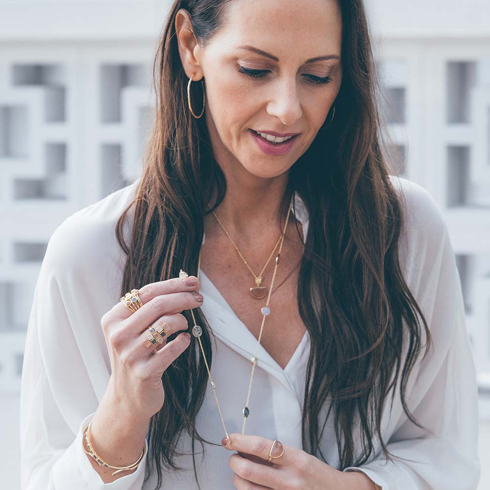 Penelope Multi-Stone Necklace: Pariba Onyx, Rose Quartz & Smoky Quartz
