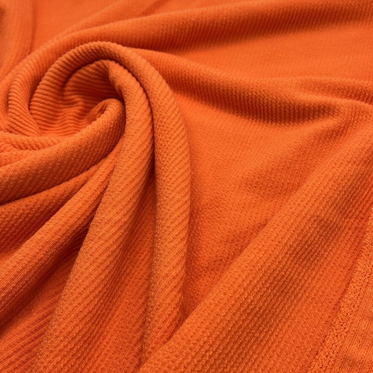 Neon Orange Crinkle Rib Stretch Fabric