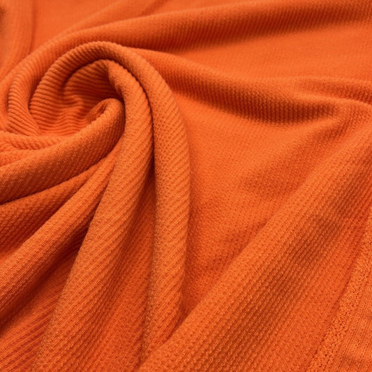 Neon Orange Crinkle Rib Stretch Fabric