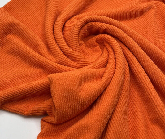 Neon Orange Crinkle Rib Stretch Fabric