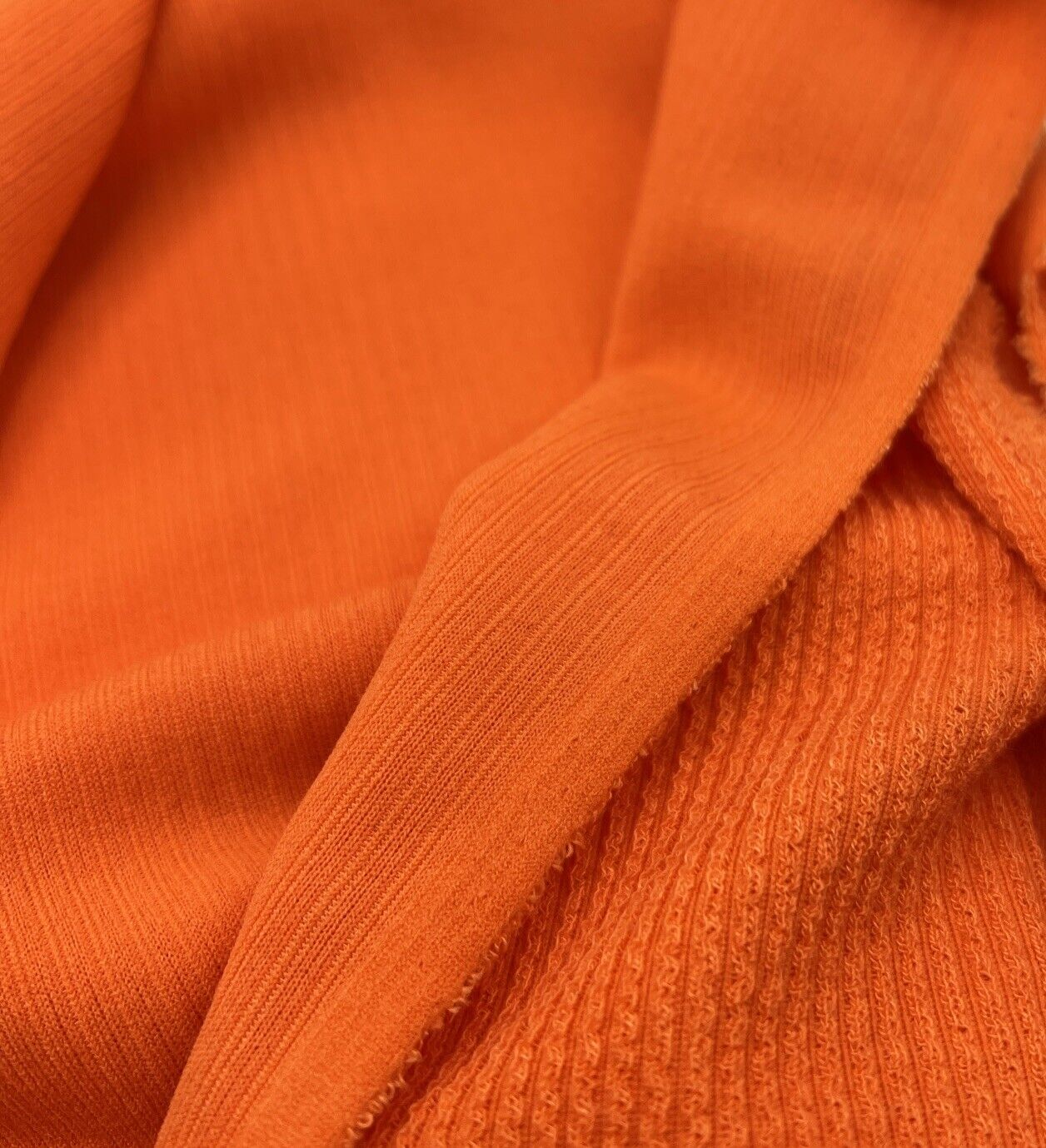 Neon Orange Crinkle Rib Stretch Fabric