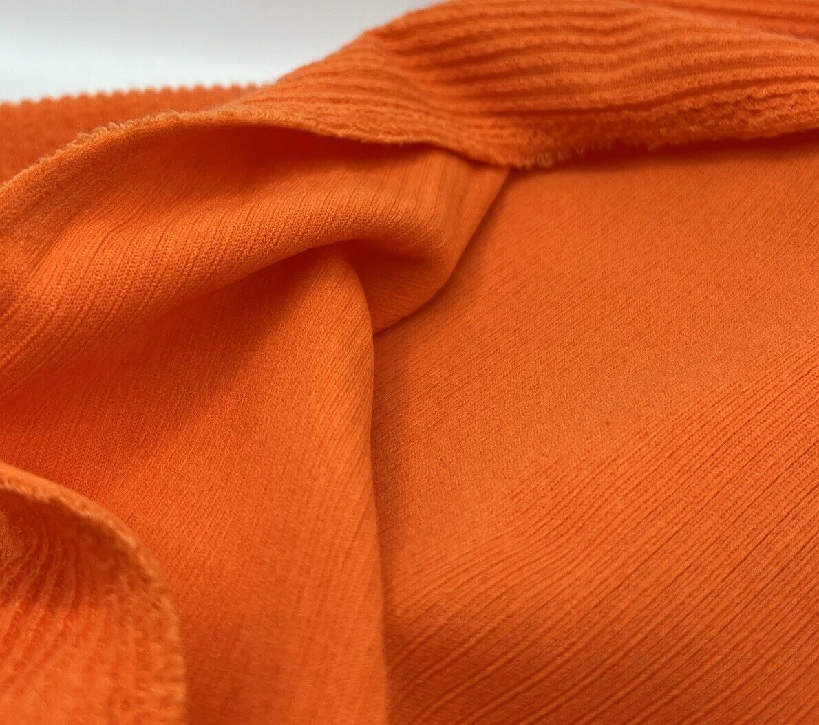Neon Orange Crinkle Rib Stretch Fabric