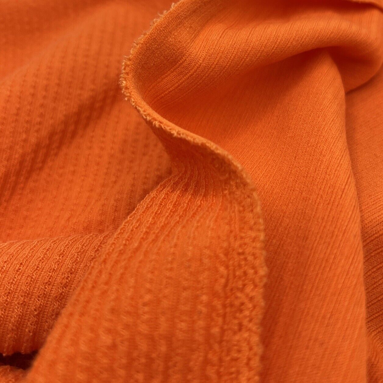 Neon Orange Crinkle Rib Stretch Fabric