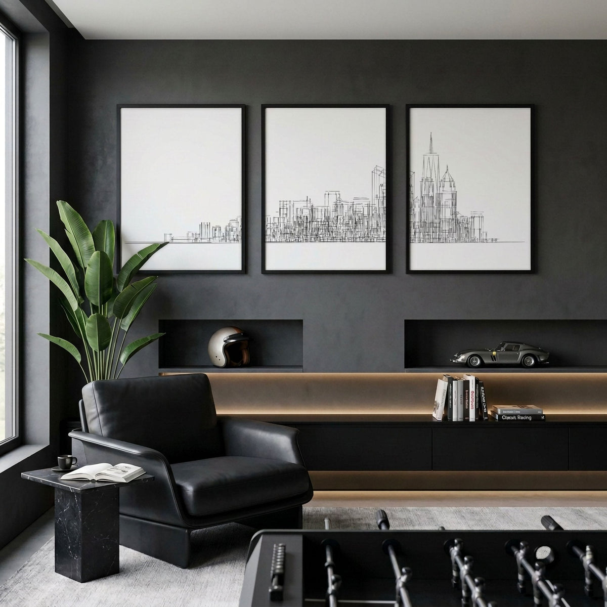 New York Posters Minimalist Skyline Line Drawing Wall Art Prints | Set of 3