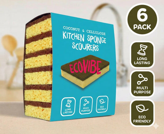 Natural Coconut & Cellulose Sponge Scourers (Pack of 6)